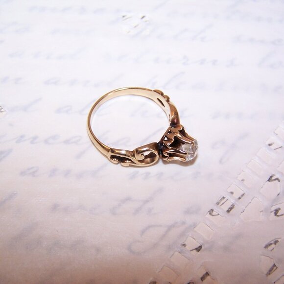 Antique Victorian 14K Gold .50 CT Old Mine Cut Diamond Engagement Ring - Size 7 - Picture 8 of 9